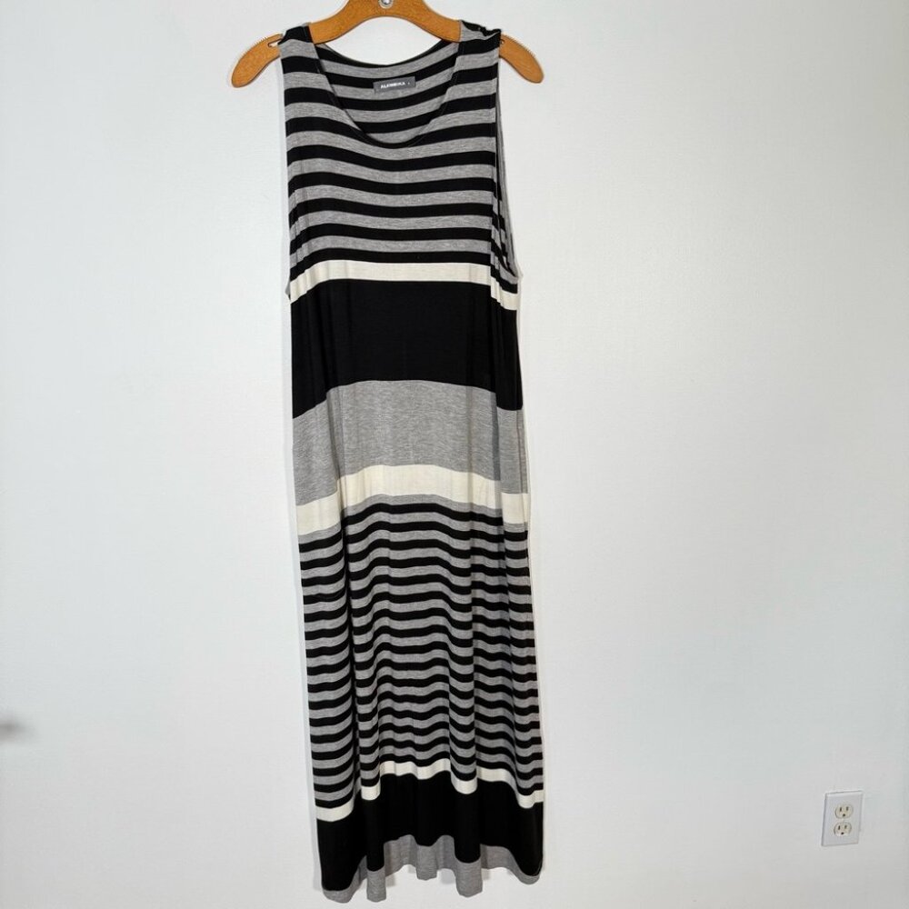 Alembika Black Grey Striped Maxi Dress Lagenlook Minimalist 6 = US 16